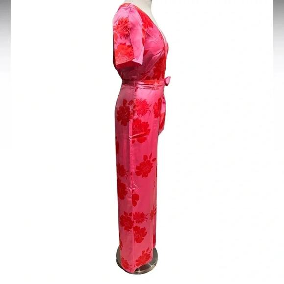 Lulus Sleek Desires Pink Floral Satin Split Sleeve
Wide-Leg Jumpsuit Size XS NWT - Picture 6 of 10